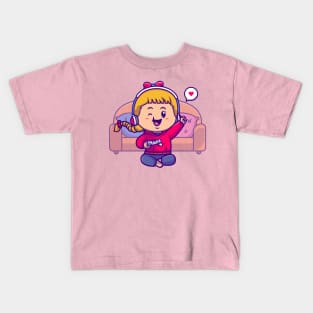 Cute Gamer Girl Cartoon Kids T-Shirt